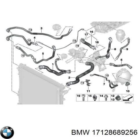 Шланг/патрубок радіатора охолодження, верхній 17128689256 BMW
