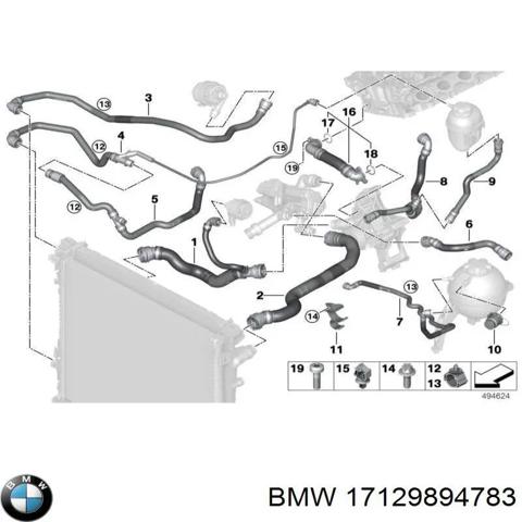 Шланг/патрубок радіатора охолодження, нижній 17129894783 BMW