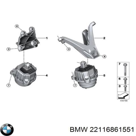 Кронштейн подушки (опори) двигуна, лівої 22116861551 BMW