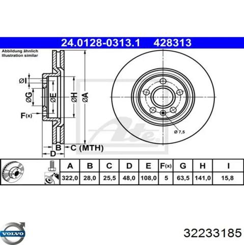 Диск гальмівний передній 32233185 VOLVO