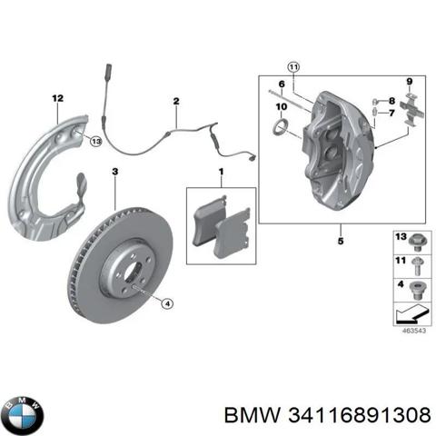 Супорт гальмівний, передній, правий 34116891308 BMW