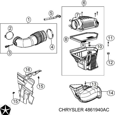 Патрубок повітряний, вихід повітряного фільтра 4861940AC CHRYSLER