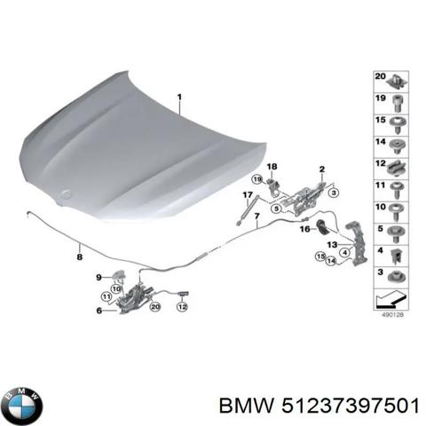 Трос відкриття капота, задній 51237397501 BMW