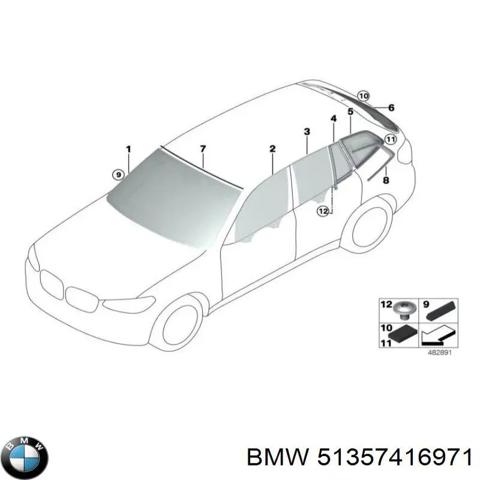 Скло задніх дверей, лівих 51357416971 BMW