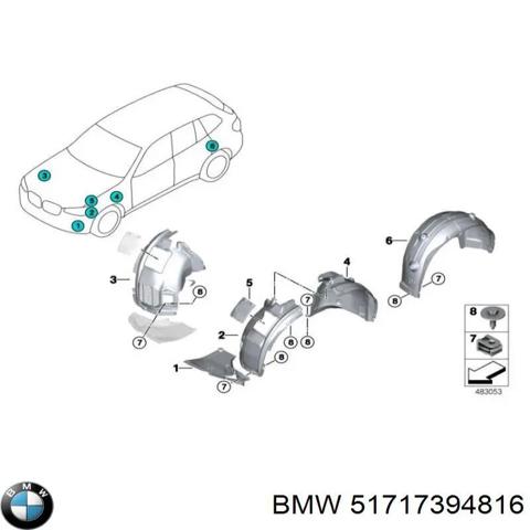 Підкрилок переднього крила, правий задній 51717394816 BMW