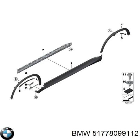 Накладка зовнішня (молдинг) порога, правий 51778099112 BMW