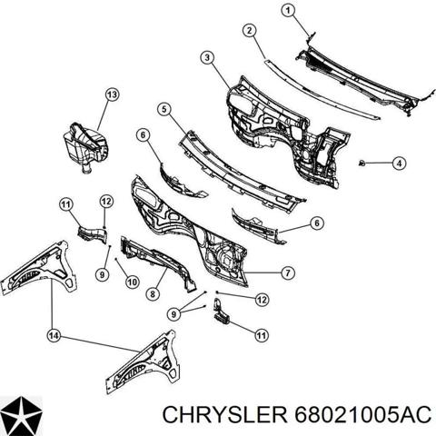 Водостік лобового скла, жабо 68021005AC CHRYSLER