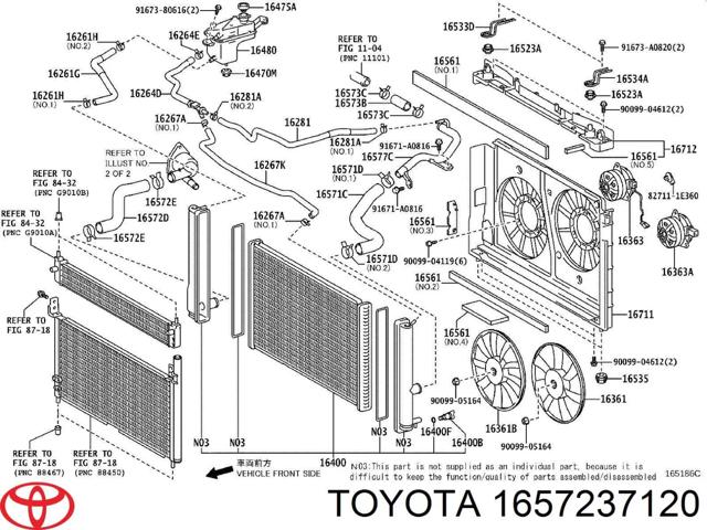 Шланг/патрубок радіатора охолодження, нижній 1657237120 TOYOTA