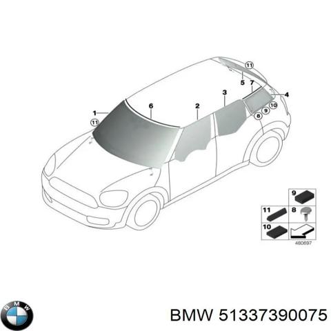 Скло передніх дверей, лівою 51337390075 BMW