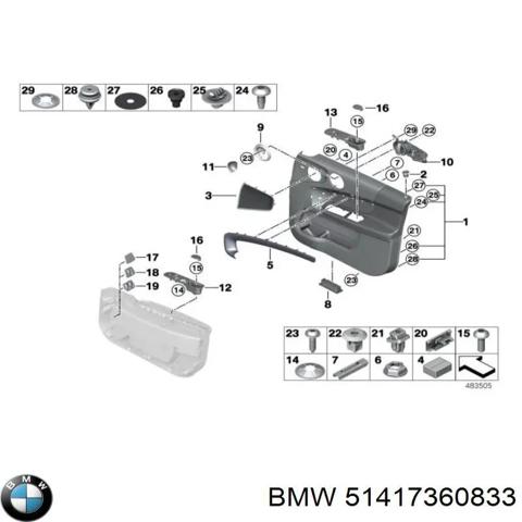 Ручка передніх дверей внутрішня, ліва 51417360833 BMW