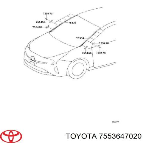 Молдинг лобового скла, лівий 7553647020 TOYOTA