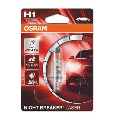 64150nl-bli osram лампа h1 12v 55w p14,5s night breaker laser +150% 64150NL-01B