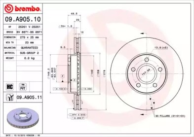 Гальмо дискове переднє 09A90510 BREMBO