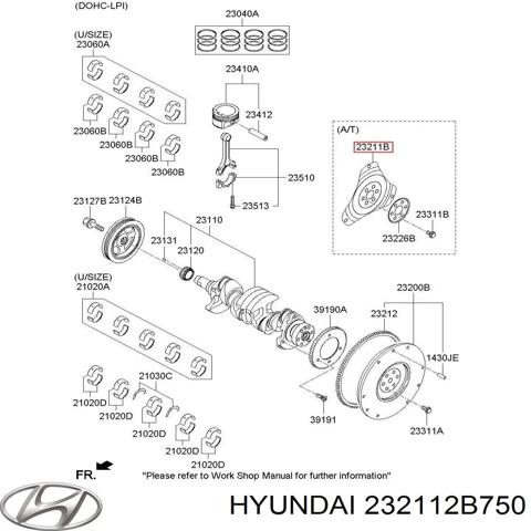 Маховик із зубчастим ободом в зборі 232112B750 HYUNDAI