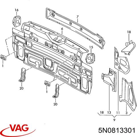 Задня панель багажника 5N0813301 VAG
