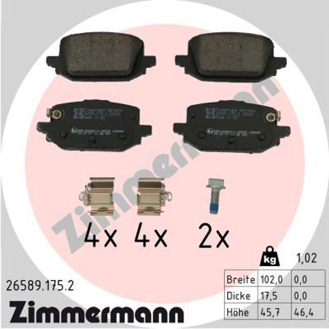 Задні дискові колодки 265891752 ZIMMERMANN
