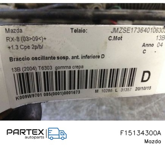 Правий важіль передній нижній підвіски F15134300A MAZDA