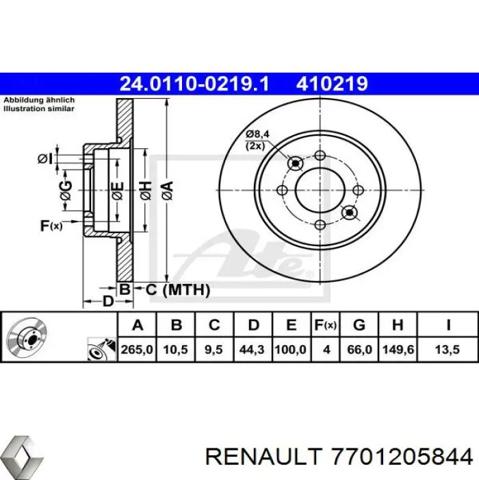 Дискові гальма 7701205844 RENAULT