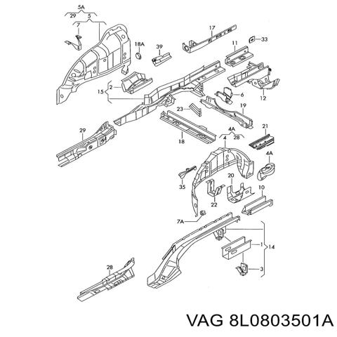 Лонжерон рами задній, лівий 8L0803501A VAG