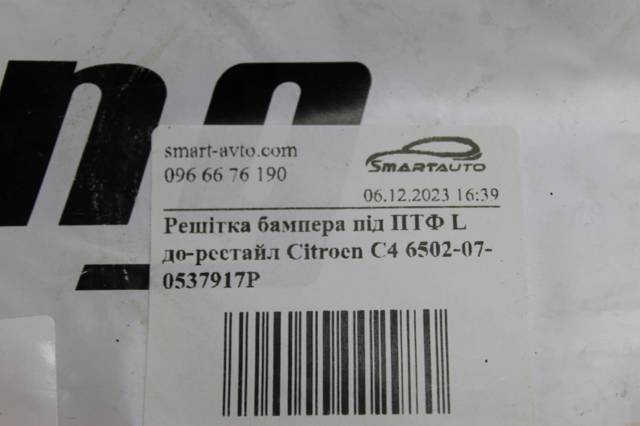 Заглушка, решітка протитуманних фар бампера переднього, ліва 6502070537917P 4MAX