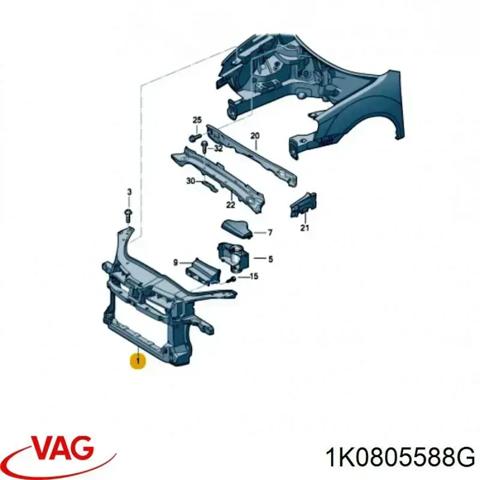 Супорт радіатора в зборі/монтажна панель кріплення фар 1K0805588G VAG