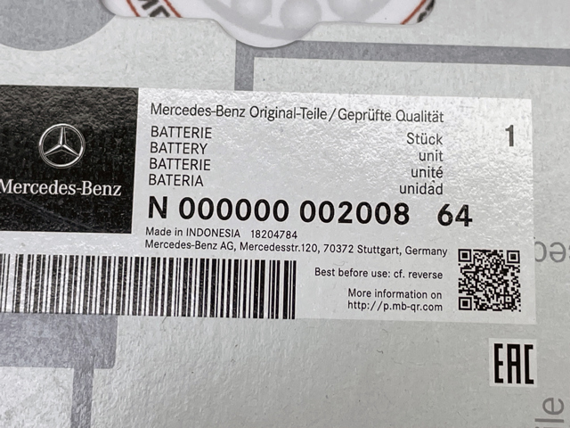 Батарея акумуляторна N00000000200864 MERCEDES