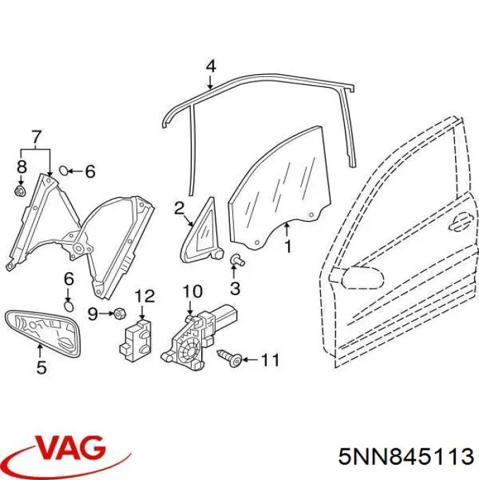 Скло трикутне дверей передніх лівоих 5NN845113 VAG
