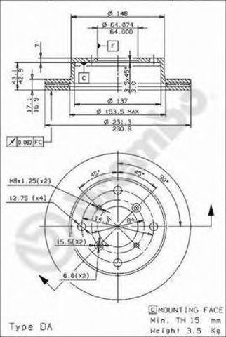 Диск гальмівний передній 09585714 BREMBO