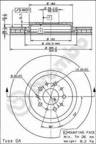 Гальмо дискове переднє 09684321 BREMBO