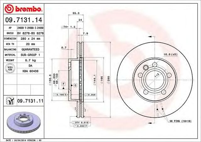 Диск гальмівний передній 09713111 BREMBO