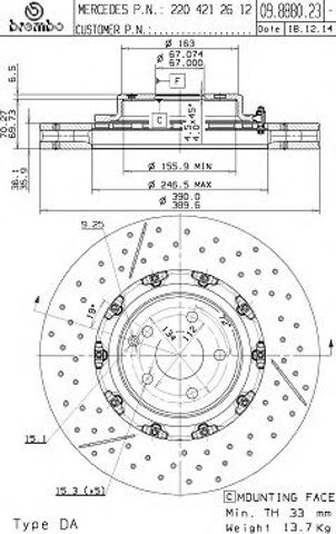 Диск переднього гальма 09888023 BREMBO