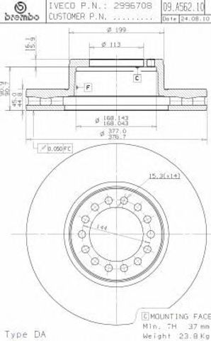 Диск гальмівний передній 09A56210 BREMBO