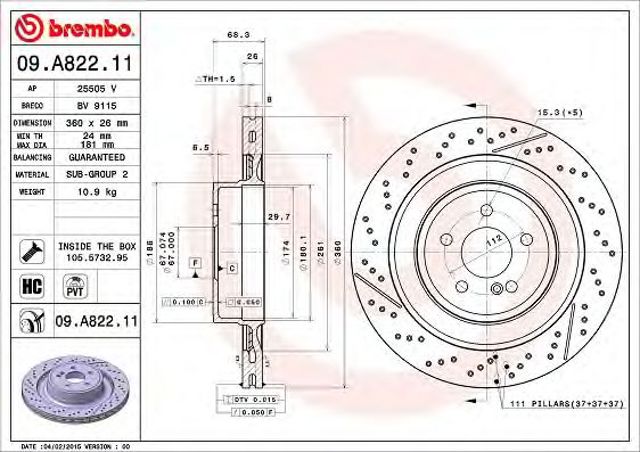 Задні дискові гальма 09A82211 BREMBO