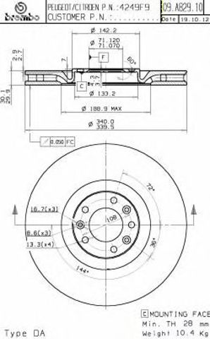 Диск переднього гальма 09A82911 BREMBO