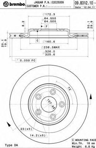 Диск заднього гальма 09B31211 BREMBO