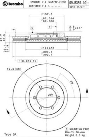 Диск переднього гальма 09B35910 BREMBO