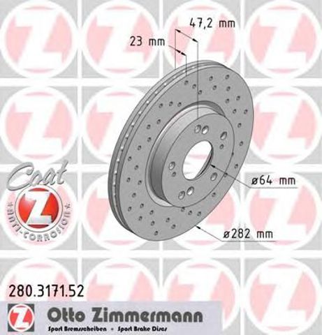 Диск переднього гальма 280317152 ZIMMERMANN