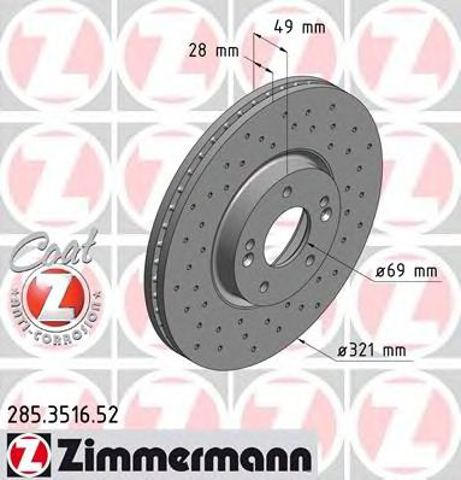 Диск переднього гальма 285351652 ZIMMERMANN