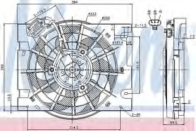 Дифузор радіатора охолодження, в зборі з мотором і крильчаткою 85186 NISSENS