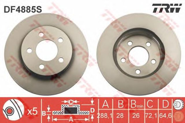 Диск переднього гальма DF4885S TRW