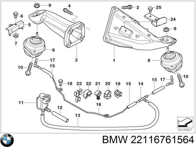 Кронштейн подушки (опори) двигуна, правої 22116761564 BMW