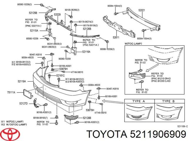 Бампер на авто 5211906909 TOYOTA