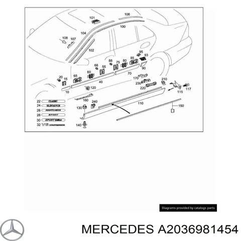 Накладка зовнішня (молдинг) порога, правий A2036981454 MERCEDES