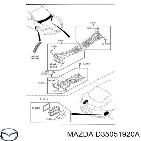 Решітка задня вентиляції салону, ліва D35051920A MAZDA