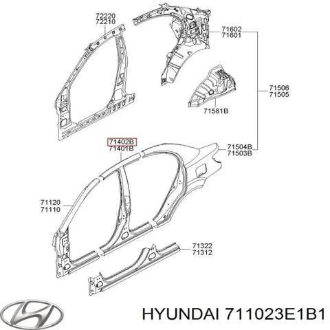 Амортизаційна стійка центральна, права 711023E1B1 HYUNDAI