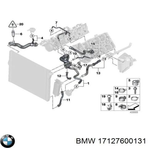 Шланг/патрубок радіатора охолодження, верхній 17127600131 BMW