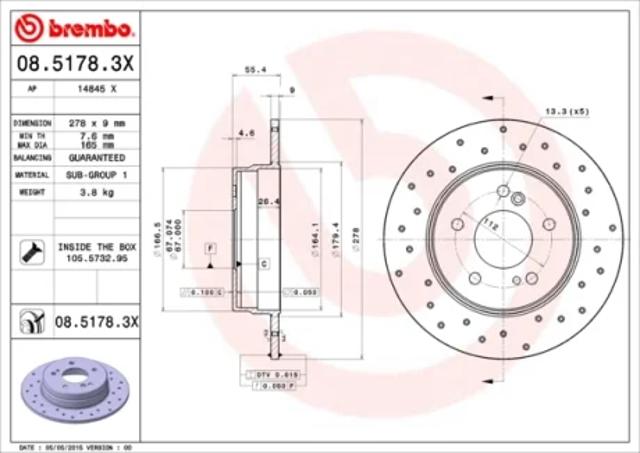 Диск гальмівний задній 0851783X BREMBO