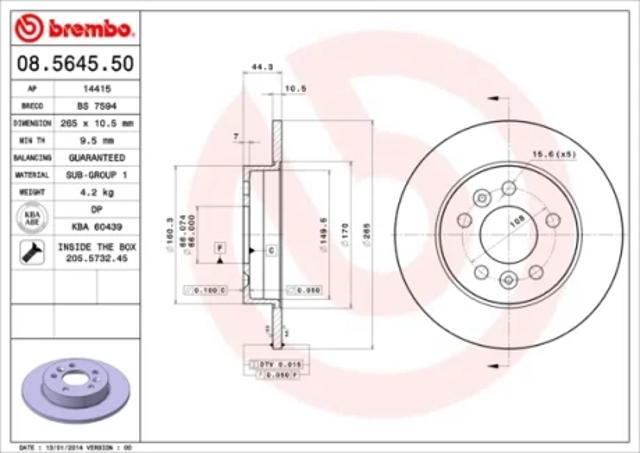 Диск гальмівний задній 08564550 BREMBO