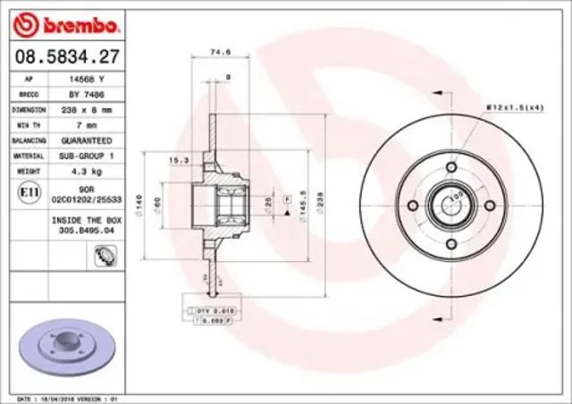 Дискові гальма 08583427 BREMBO