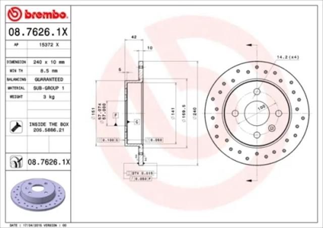 Диск заднього гальма 0876261X BREMBO